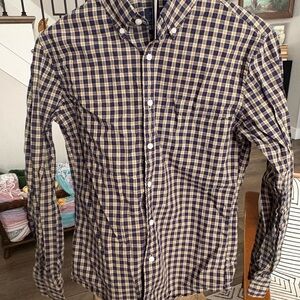 J. Crew Men's Plaid Shirt - Navy and Beige
